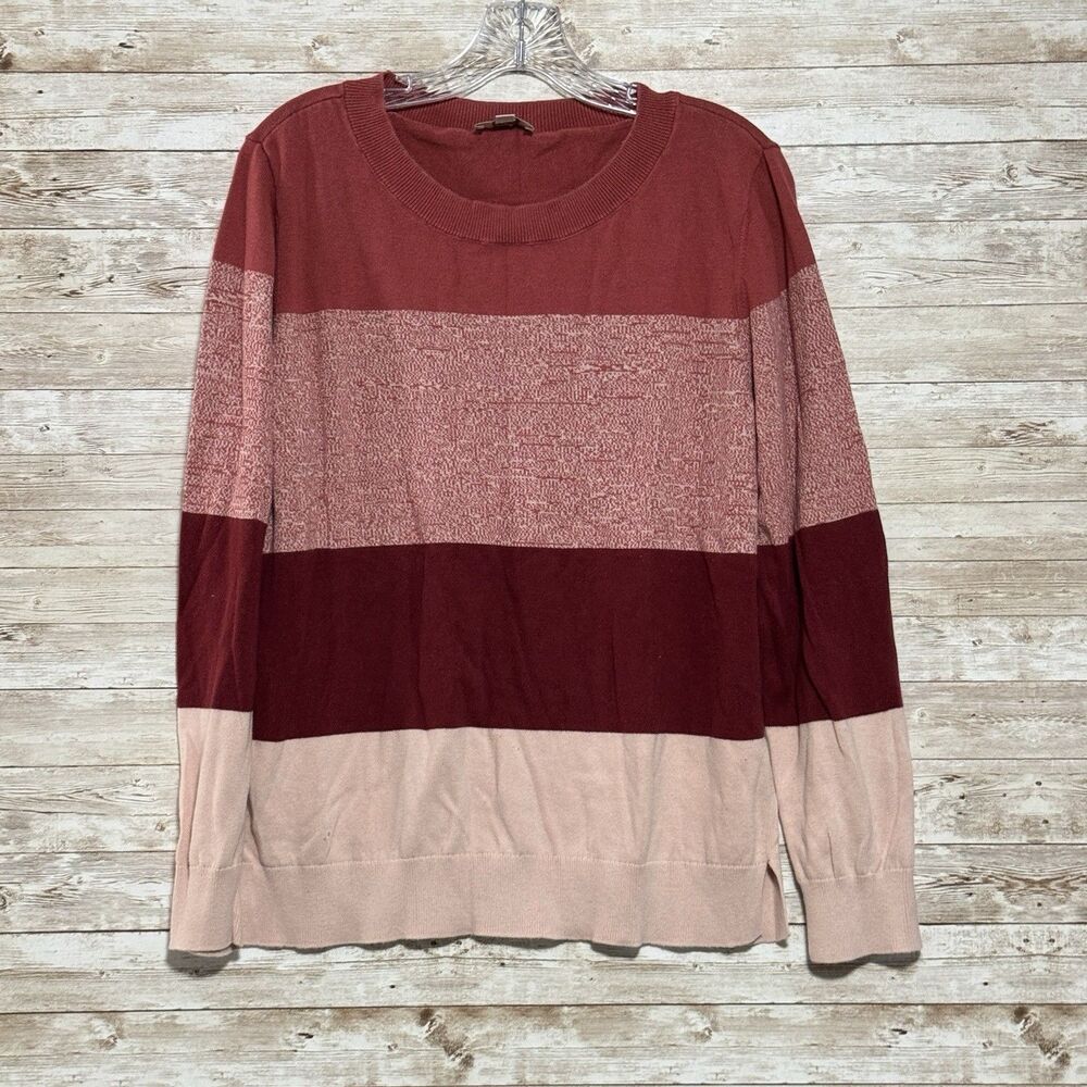 LOFT Colorblock Striped Sweater Womens XL Pink Burgundy Rose Knit Pullover